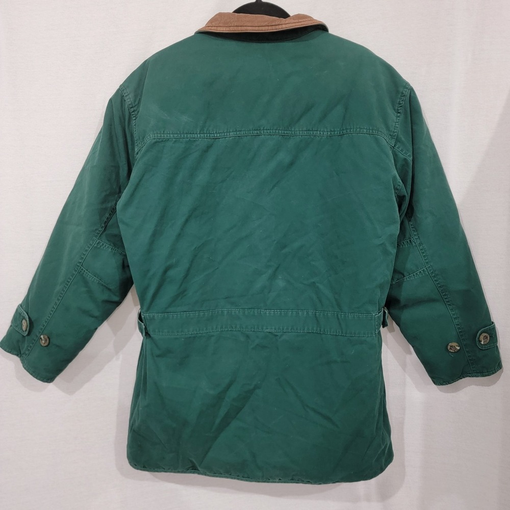 VTG Eddie Bauer Goose Down Jacket Small Women Green Cotton Leather, Hiking Chore - Picture 6 of 16